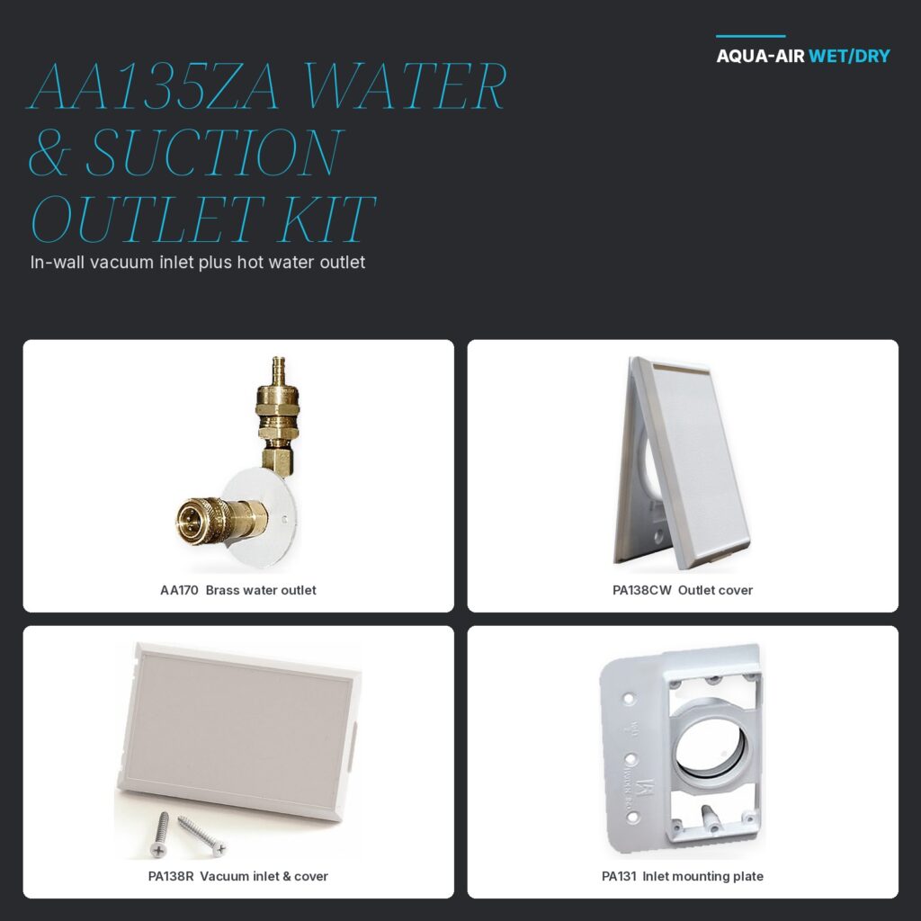 AA135ZA Water & Suction Outlet Kit — In-Wall Vacuum Inlet plus Hot Water Outlet