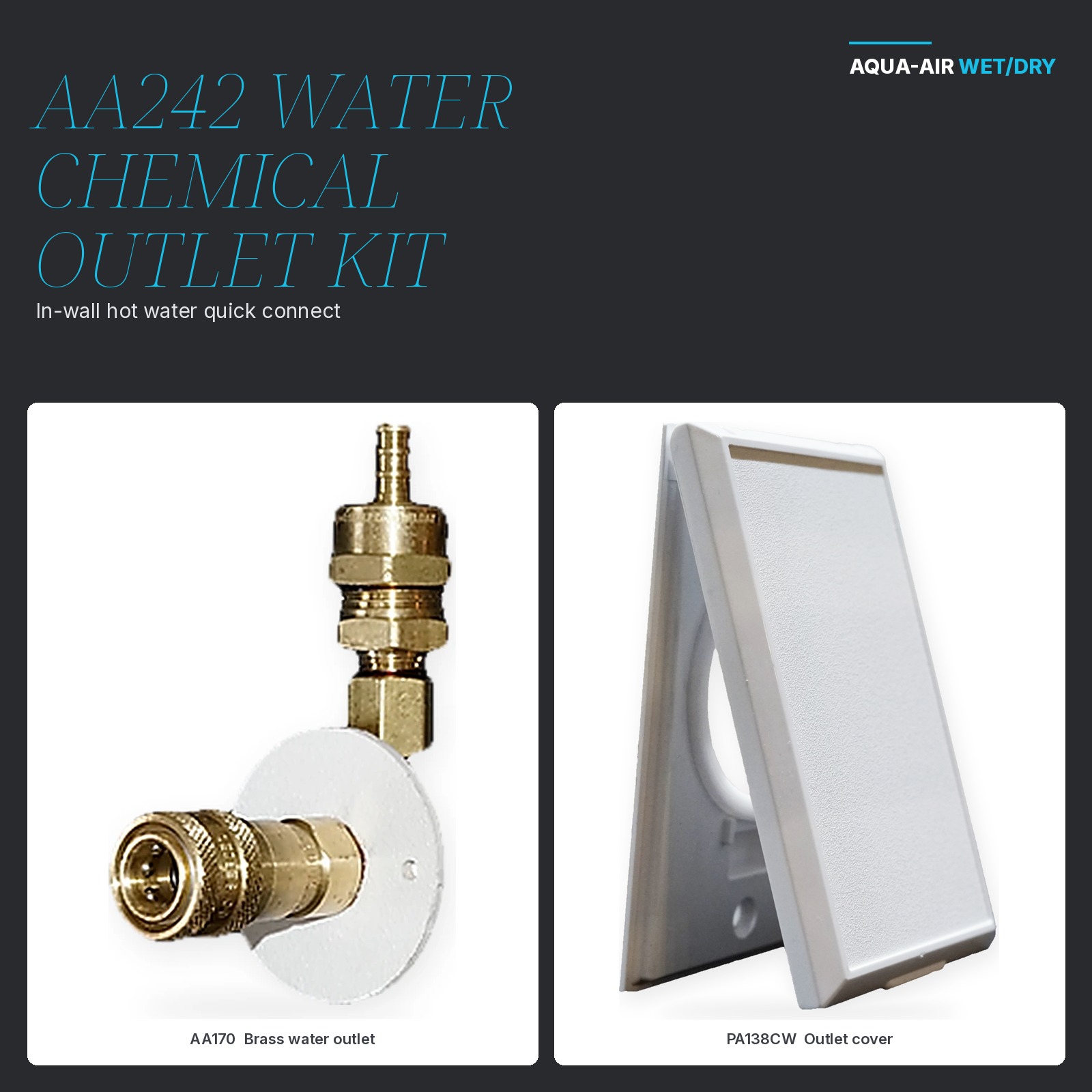 AA242 Water/Chemical Outlet Kit — In-Wall Hot Water Quick Connect with Mounting Plate & Cover