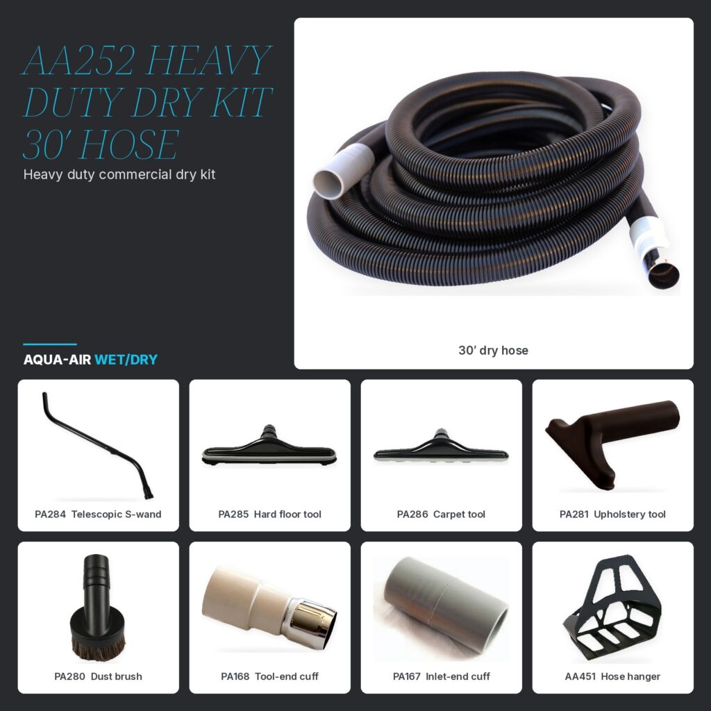 AA252 Heavy Duty Commercial Dry Kit — 30' Hose, Telescopic Wand & Floor Tools