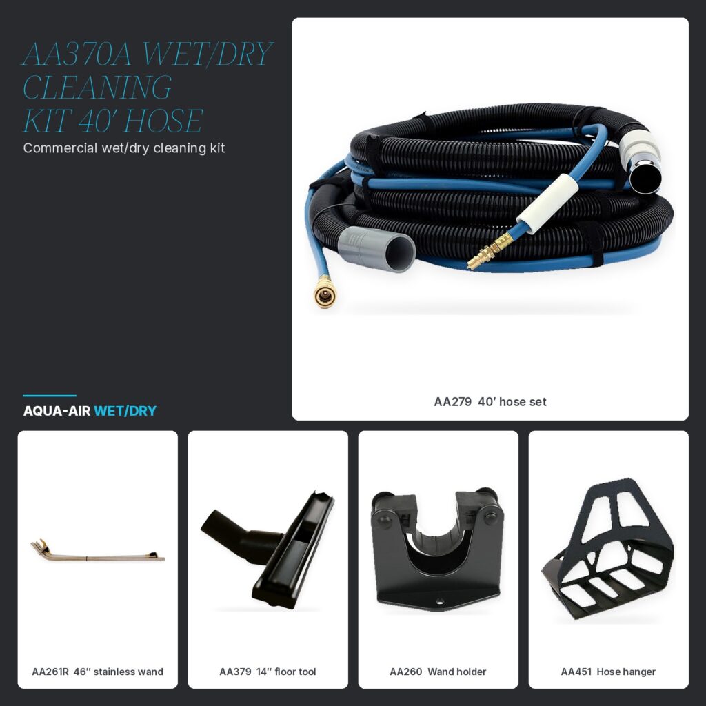 AA370A Commercial Wet/Dry Cleaning Kit — 40' Hose Set, Stainless Wand, Floor Tool & Detail Tool