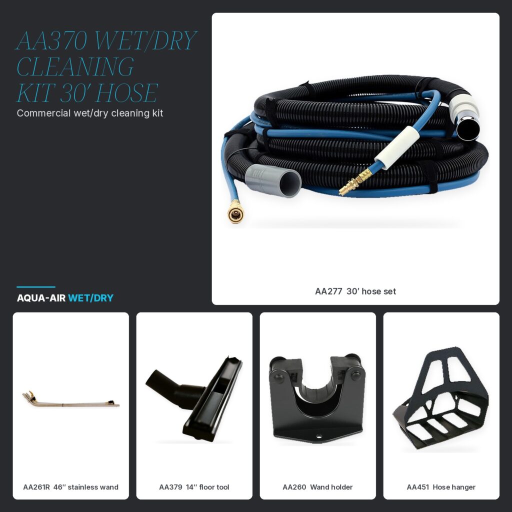 AA370 Commercial Wet/Dry Cleaning Kit — 30' Hose Set, Stainless Wand & Floor Tool