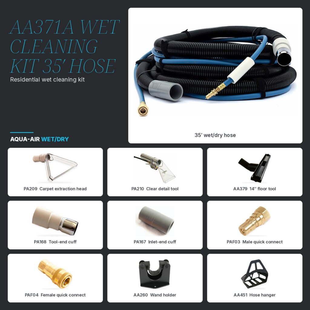 AA371A Residential Wet Cleaning Kit — 35' Hose, Stainless Wand & Floor Tools
