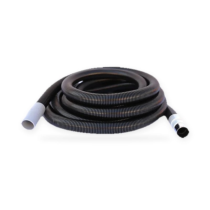 Coiled 40-foot black commercial dry vacuum hose with cuffs